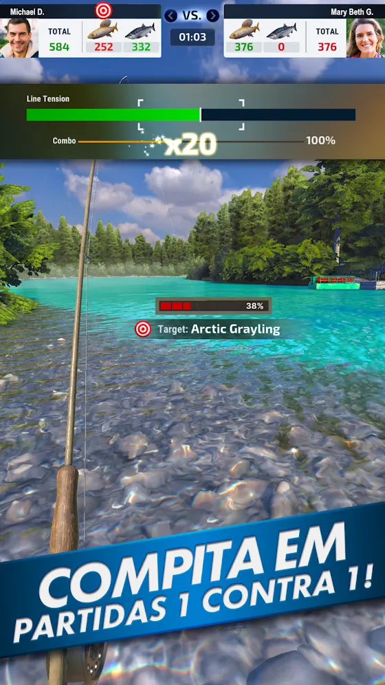 Captura de Fishing Blitz com o barco e o indicador de captura