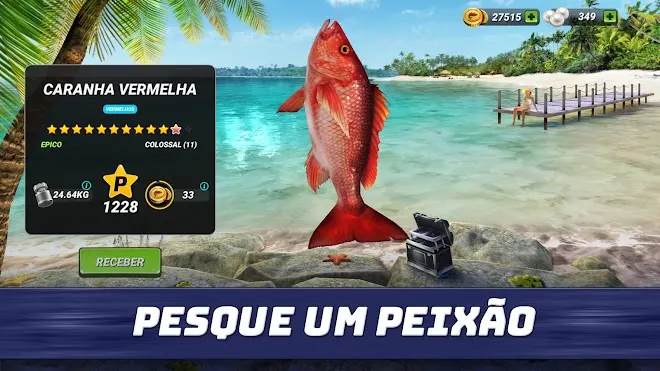 Captura de Fishing Clash com um peixe a ser puxado junto ao barco